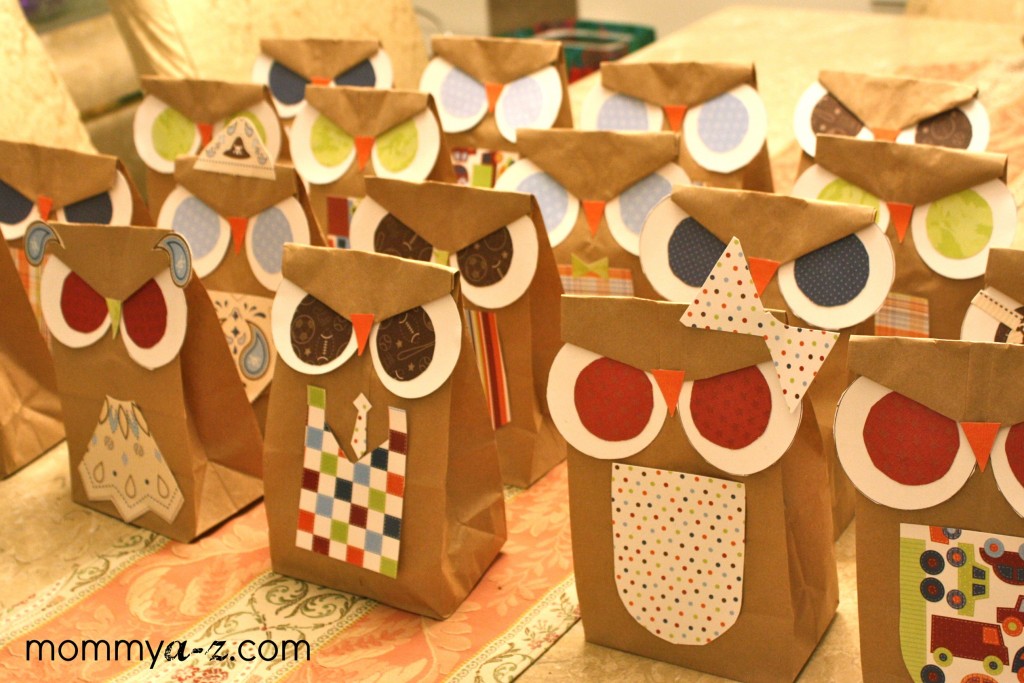 Owl goodie bags, diy owl party favor, diy brown paper bag owl, 