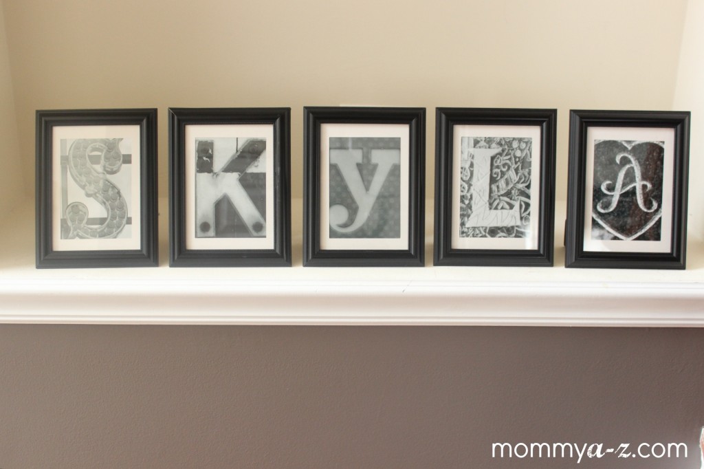 diy custom name art, free letter wall frames, diy baby shower gift, custom baby shower gift